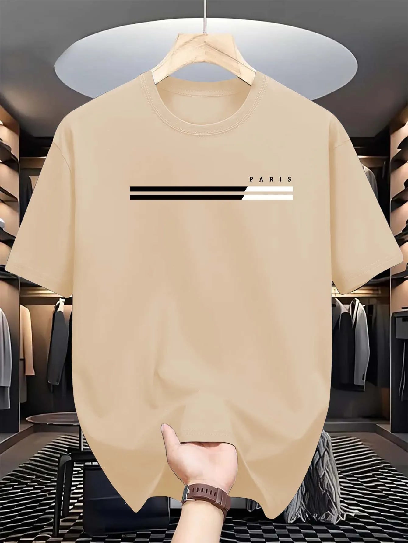 Men's 100% cotton summer loose size PARIS letter Graphic